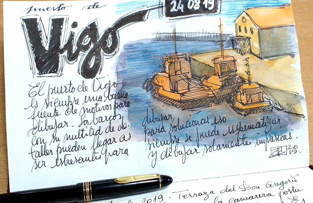 Puerto de Vigo, boceto a la acuarela