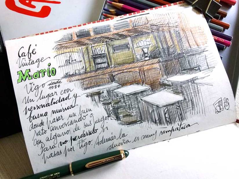 Boceto tinta y lapiz cafe de Mario