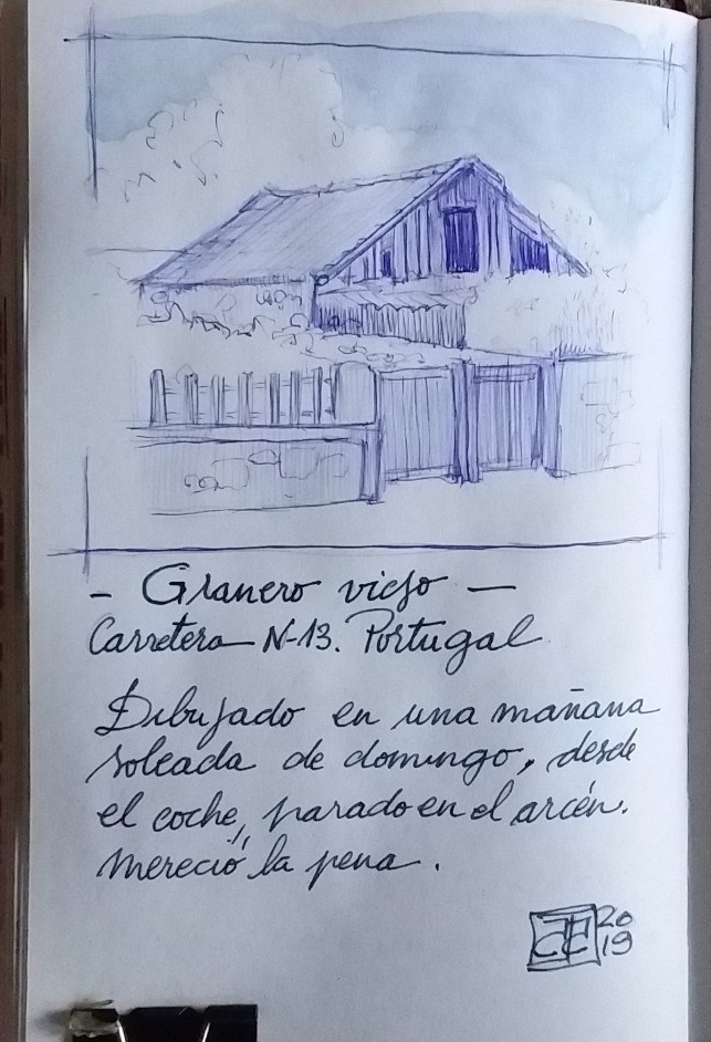 Dibujo granero viejo, boligrafo.