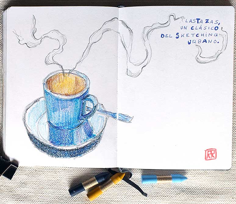 Taza, ceras y grafito