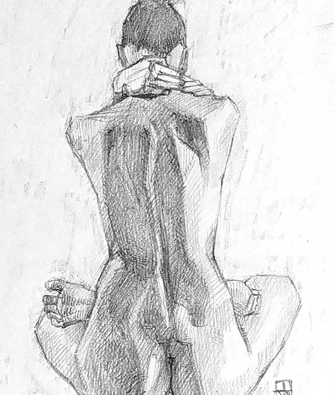 Dibujo Desnudo de espalda, grafito.