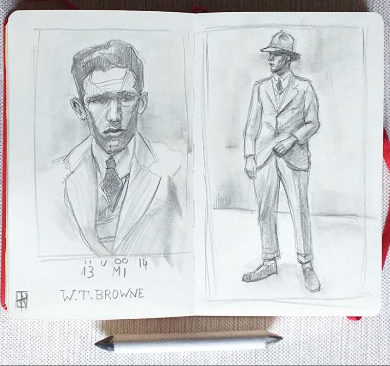 Retrato hombre, carbón.