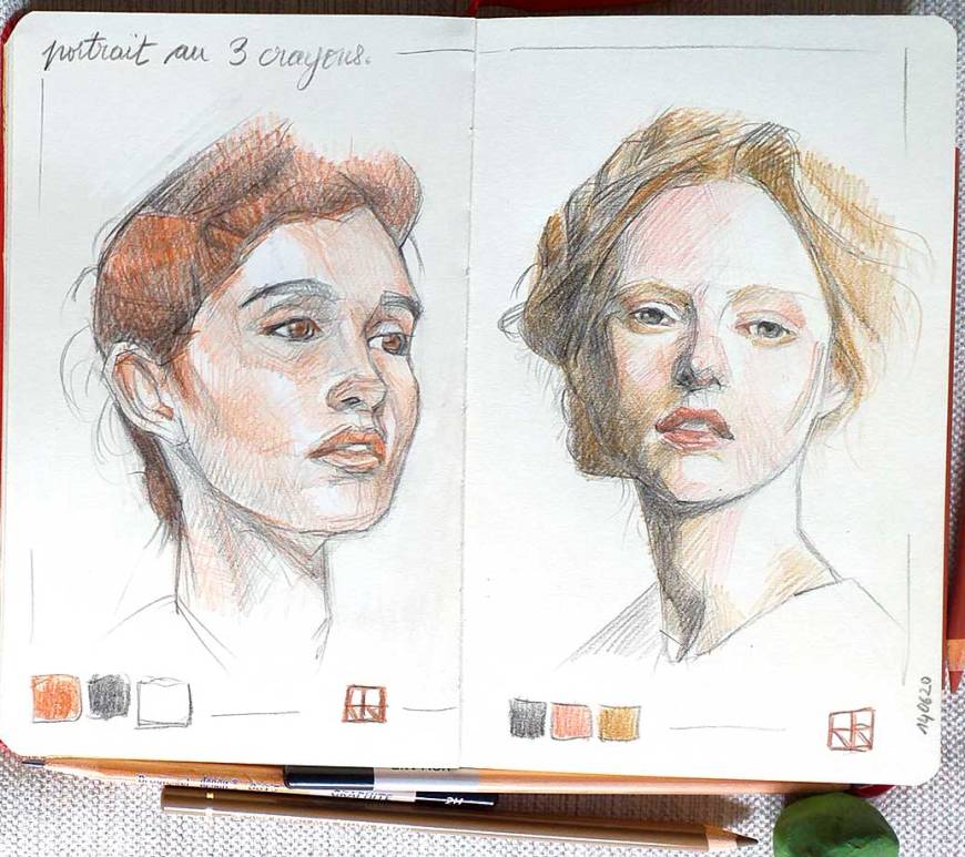 Retrato mujer, 3 colores.