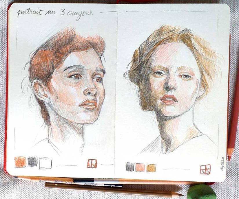 Retrato mujer, 3 colores.