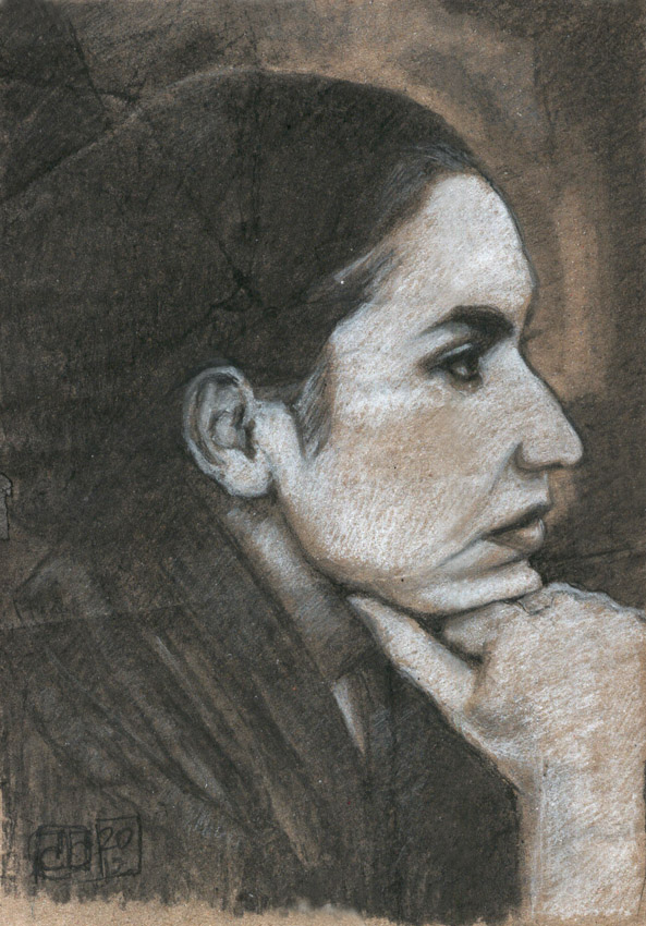 Retrato mujer carboncillo tiza blanca